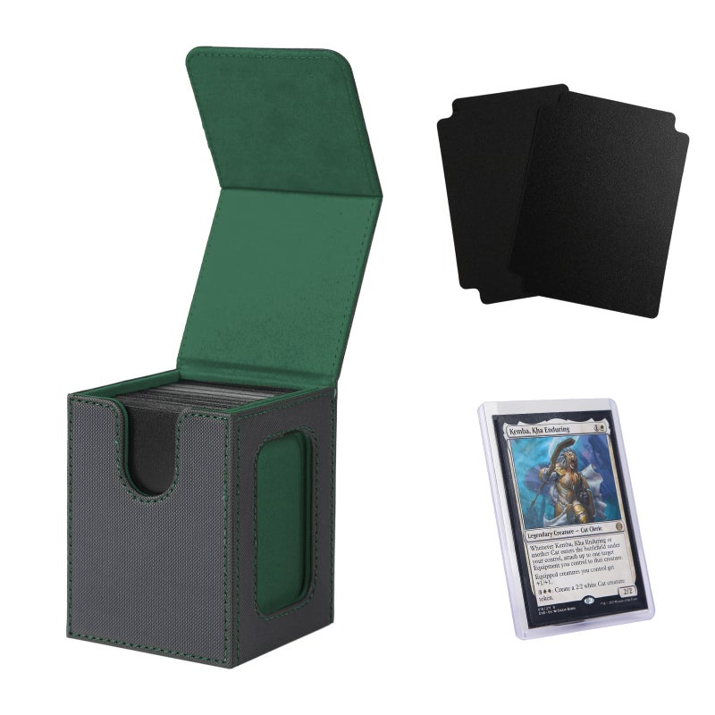 Venssu MTG Deck Box for Commander Display Card Deck Box Fits 100 Double Sleeved Cards  Deck Box TCG with 2 Dividers and 1 Toploader (Black&Green) - Image 1